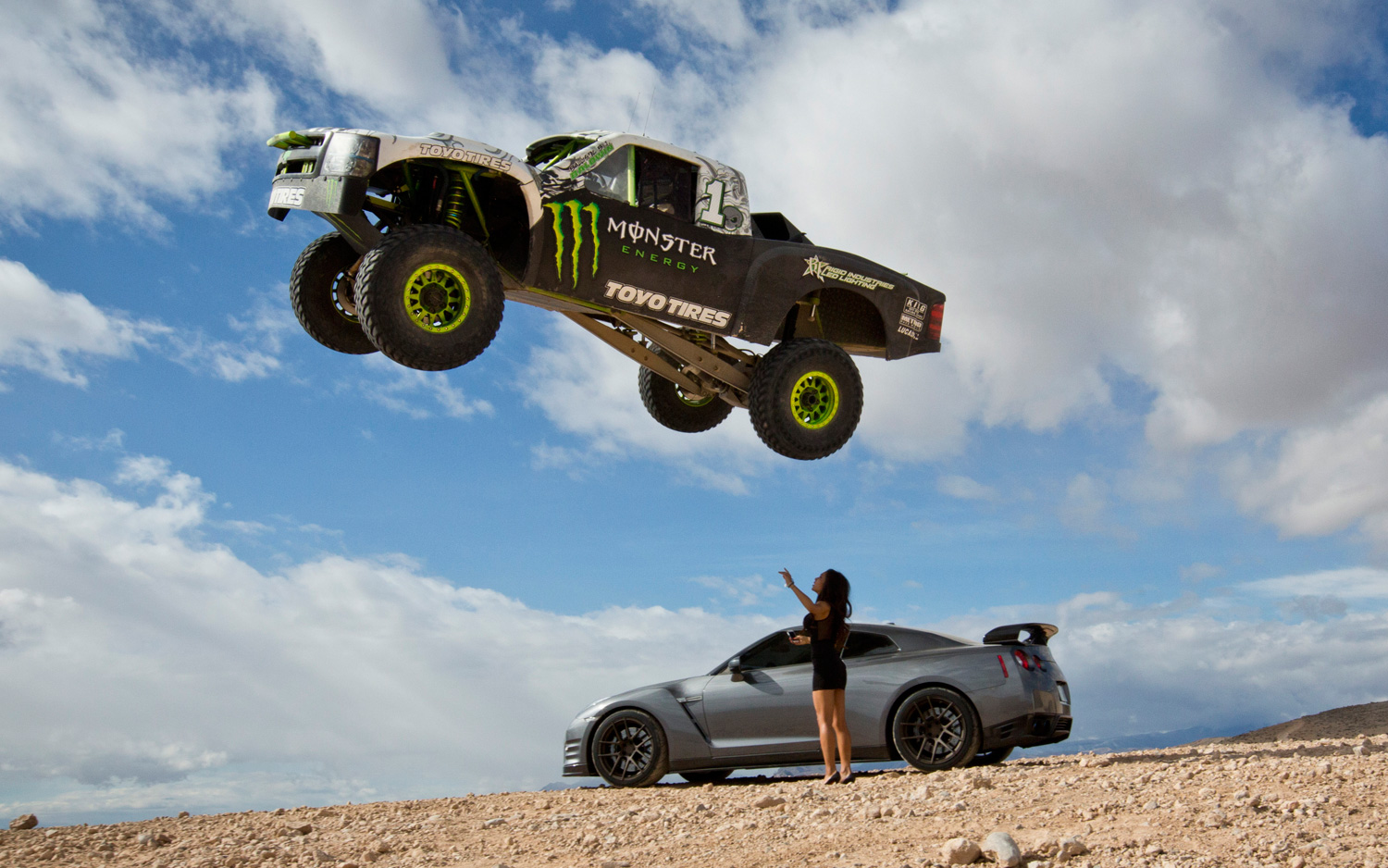 Watch B.J. Baldwin Jump a Nissan GTR With A Trophy Truck
